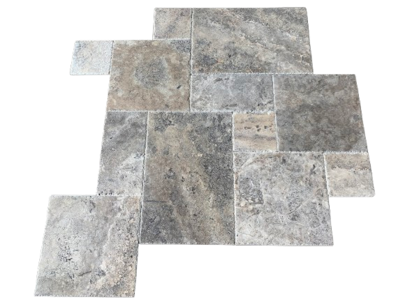 Titanium Travertine Versailles Pattern - Chiseled & Brushed