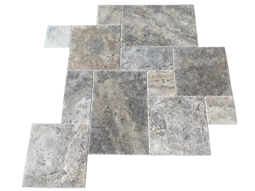 Titanium Travertine Versailles Pattern - Chiseled & Brushed