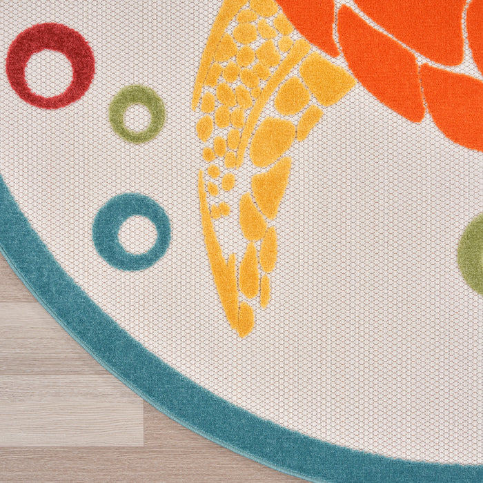 Aloha ALH27 Teal Multi Polypropylene Coastal, Nautical & Beach Area Rug - 8 Ft x Round