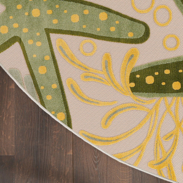 Aloha ALH24 Green Yellow Polypropylene Outdoor Area Rug - 8 Ft x Round