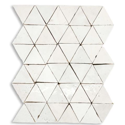 Zellige Classique Terracotta Triangle in Atlas White Mosaic Glossy 1