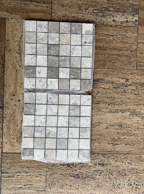 Tundra Gray Tumbled Marble Mosaic - 1" x 2" Brick