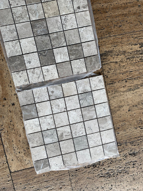 Tundra Gray Marble Mosaic - 1" x 2" Brick Tumbled