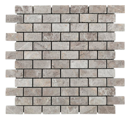 Tundra Gray Tumbled Marble Mosaic - 1" x 2" Brick