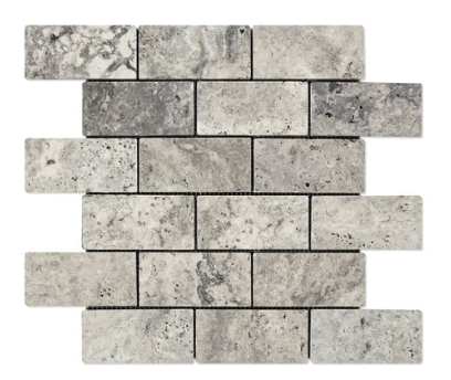 Tundra Gray Tumbled Marble Mosaic - 2" x 4" Brick