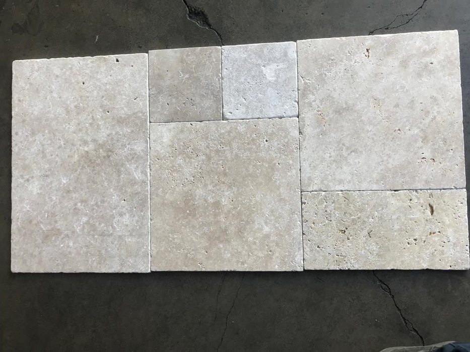 Tuscany Cream Tumbled Travertine Versailles Pattern - Various Sizes x 1/2"