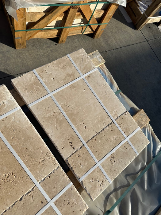 Chiseled & Brushed Tuscany Cream Travertine Versailles Pattern 