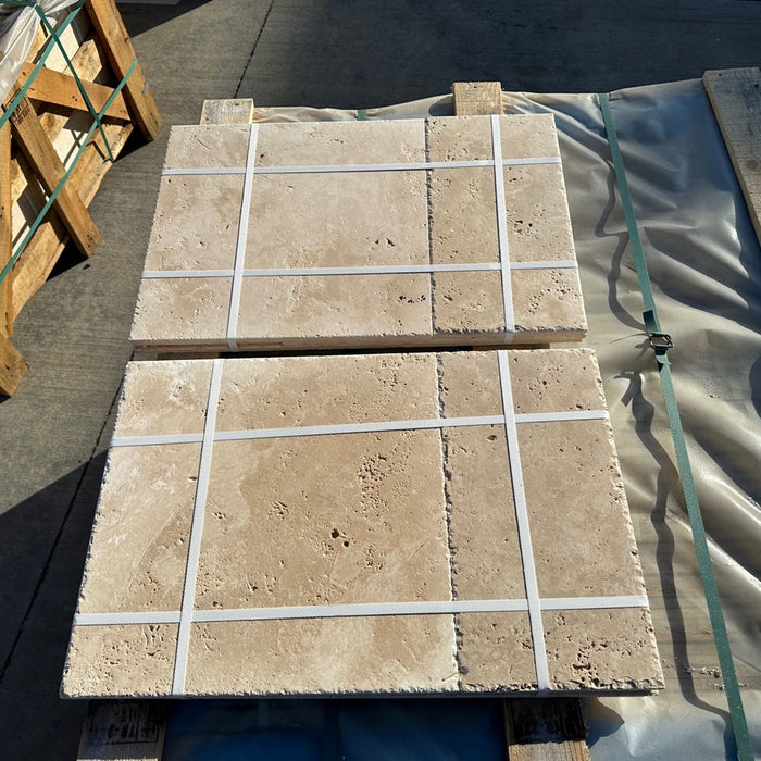 Tuscany Cream Travertine Chiseled & Brushed Versailles Pattern 