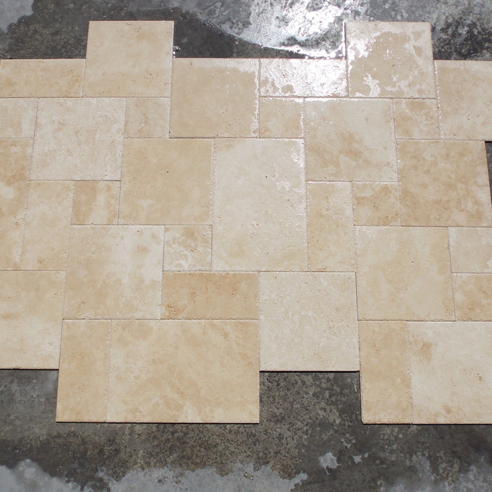 Tuscany Cream Chiseled & Brushed Travertine Versailles Pattern 