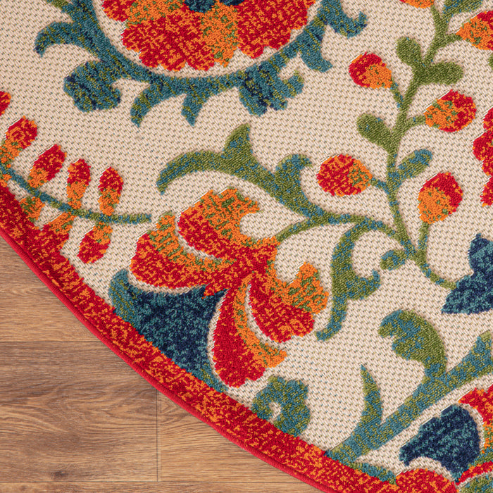 Aloha ALH17 Red Multicolor Polypropylene Farmhouse Area Rug - 5 Ft x Round