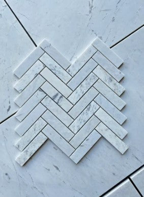 Valentino White Honed Marble Mosaic - 1" x 4" Herringbone