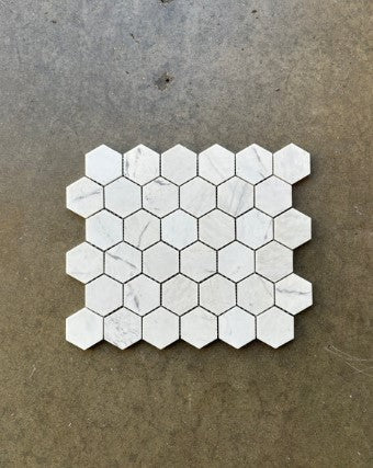 Valentino White Marble Mosaic - 2" Hexagon Honed