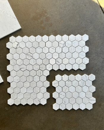 Honed Valentino White Marble Mosaic - 2" Hexagon