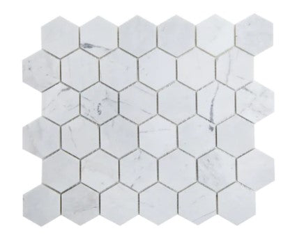 Valentino White Honed Marble Mosaic - 2" Hexagon