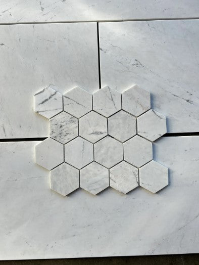 Valentino White Honed Marble Mosaic - 3" Hexagon