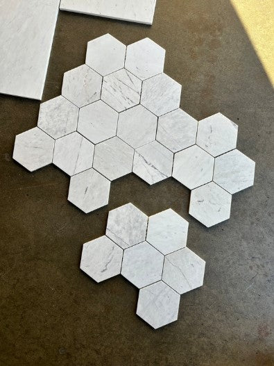 Honed Valentino White Marble Mosaic - 5" Hexagon