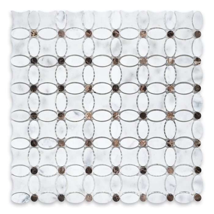 White Carrara Honed Marble Mosaic - 13" x 13" x 3/8"