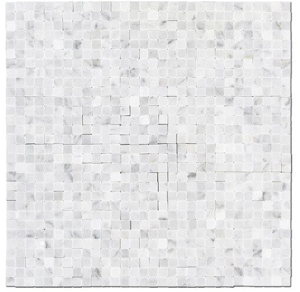 White Carrara Waterjet Polished Marble Mosaic - 3/8" x 3/8"