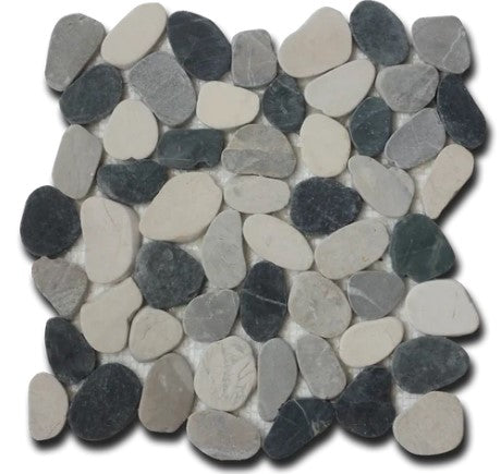 White/Gray/Black Flat Pebble Mosaic - 12" x 12"