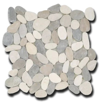 White/Gray/Tan Flat Pebble Mosaic - 12" x 12"