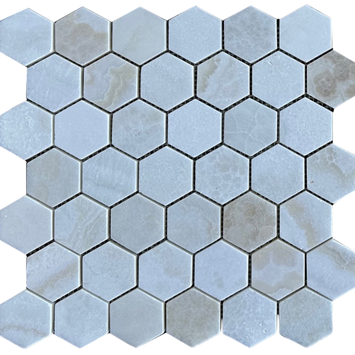 White Cross Cut Onyx Mosaic - 2" Hexagon