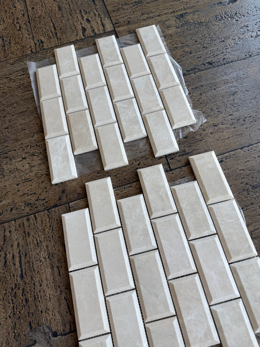 White Pearl Marble Polished Mosaic - 2" x 4" Beveled Brick