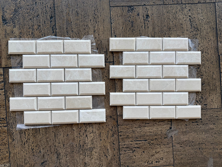 White Pearl Marble Mosaic - Polished 2" x 4" Beveled Brick