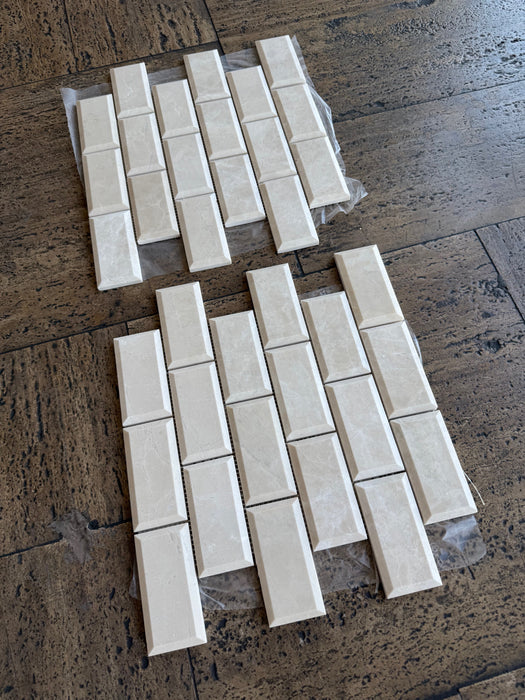 White Pearl Marble Mosaic - 2" x 4" Beveled Brick