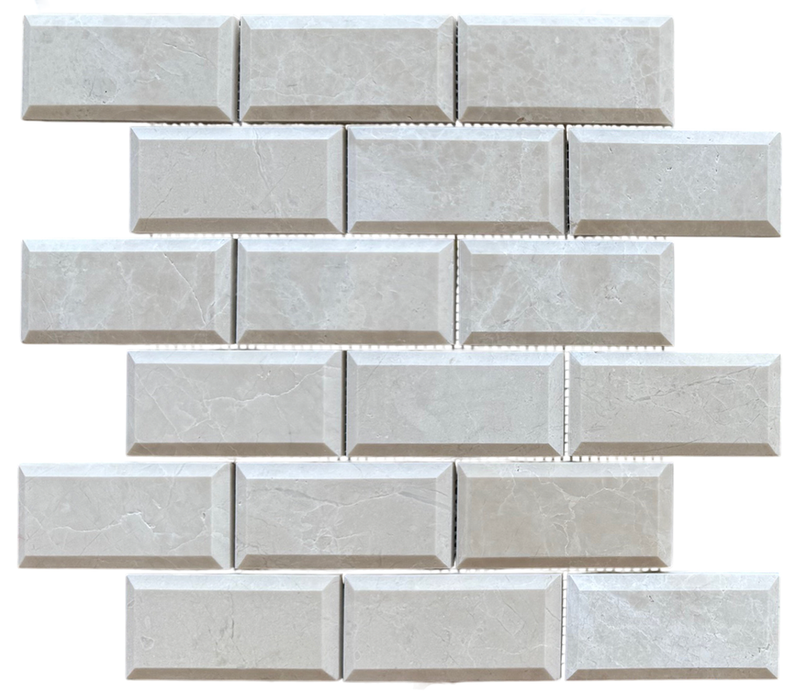 White Pearl Marble Mosaic - 2" x 4" Beveled Brick Polished