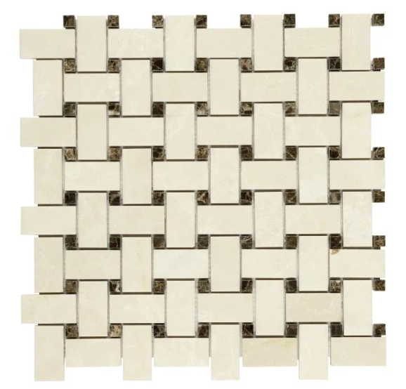 White Pearl Polished Marble Mosaic - Basket Weave with Emperador Dark