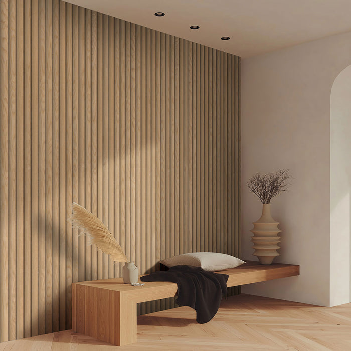 Acoustic Wood Slat Panel Wood Natural Reeded Tile Low Gloss 3
