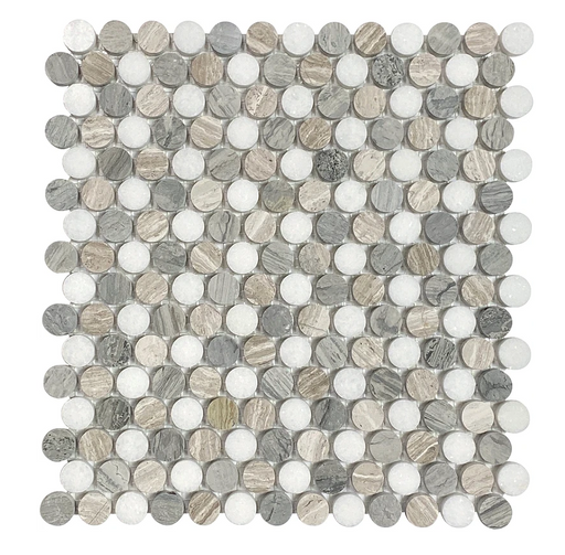 Wooden Blue, Gray & Thassos White Blend Marble Mosaic Polished 1