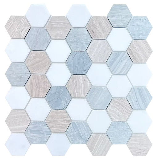 Wooden Blue, Wooden White & Yugoslavian White Marble Mosaic Polished 1