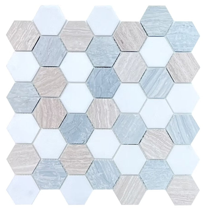 Wooden Blue, Wooden White & Yugoslavian White Marble Mosaic Polished 1