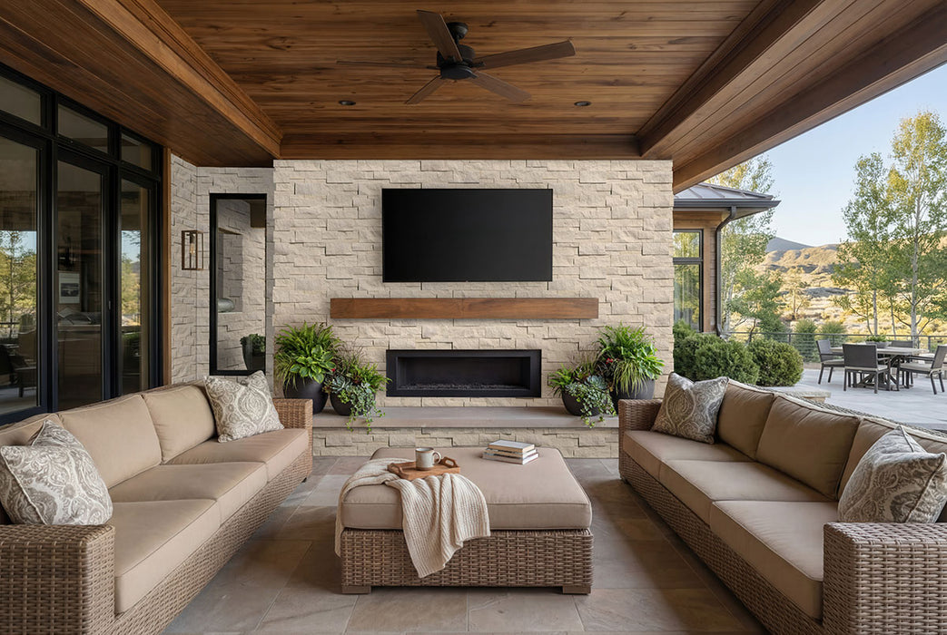 XL Rockmount Stacked Stone Panel Sandstone Laguna Blonde Ledgestone Split Face 9