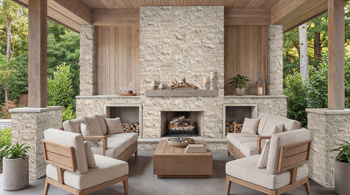 XL Rockmount Stacked Stone Panel Marble Royal Cream Ledgestone Split Face 6