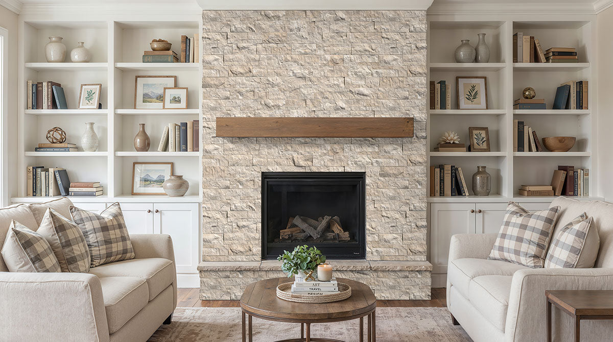 XL Rockmount Stacked Stone Panel Marble Royal Cream Ledgestone Split Face 4