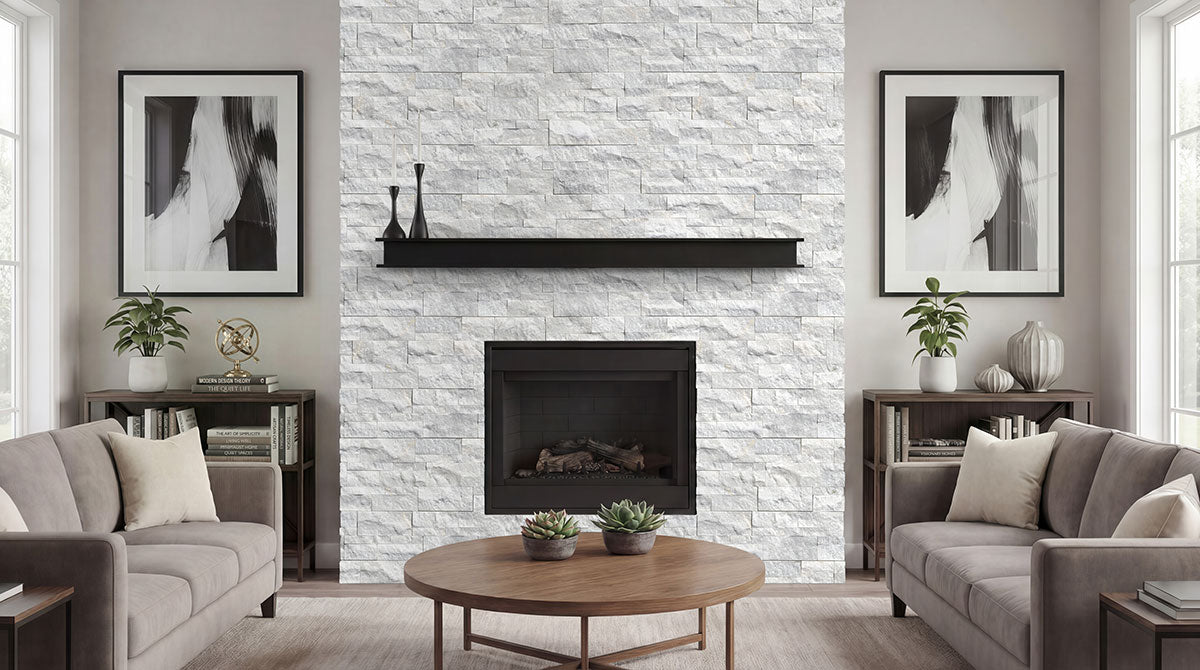 XL Rockmount Stacked Stone Panel Marble Sierra White Ledgestone Split Face 4