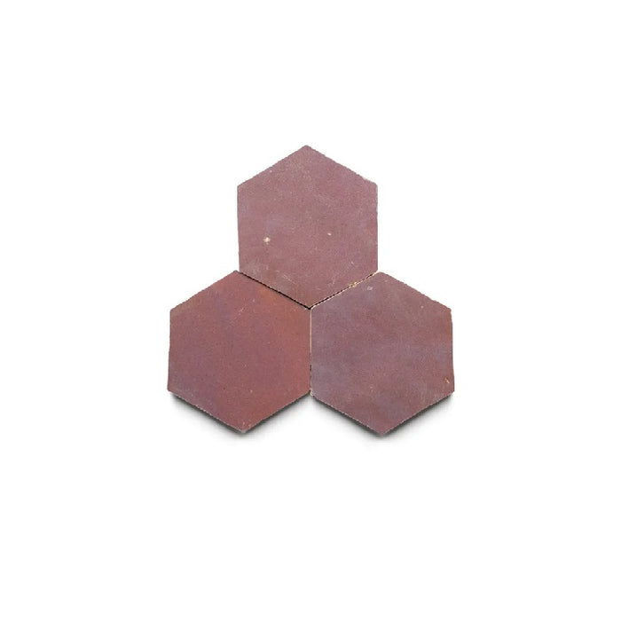Full Tile Sample - Zellige Plum Clay Tile - 3.5" x 4" Hexagon x 3/8" Glazed