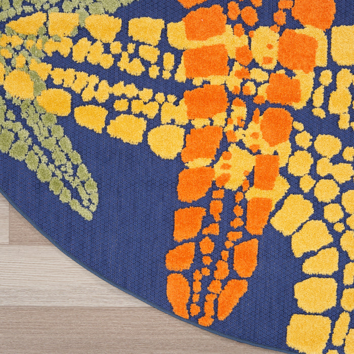 Aloha ALH28 Blue Multicolor Polypropylene Outdoor Area Rug - 8 Ft x Round