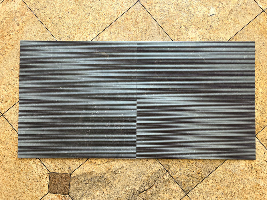 Belgian Blue Bamboo Textured Limestone Tile - 12" x 24"