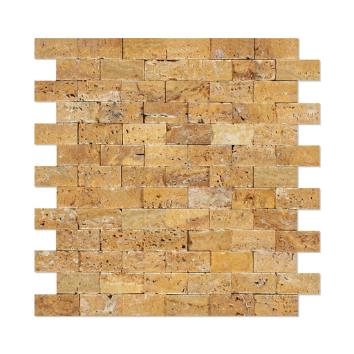 Golden Sienna Travertine Mosaic - 1" x 2" Brick Split Face