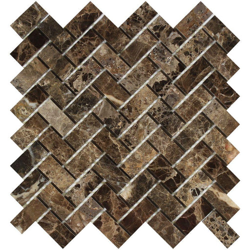 Emperador Dark Marble Mosaic - 1" x 2" Herringbone Polished