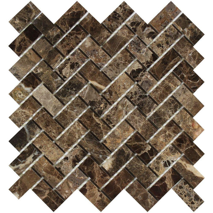 Emperador Dark Marble Mosaic - 1" x 2" Herringbone Polished