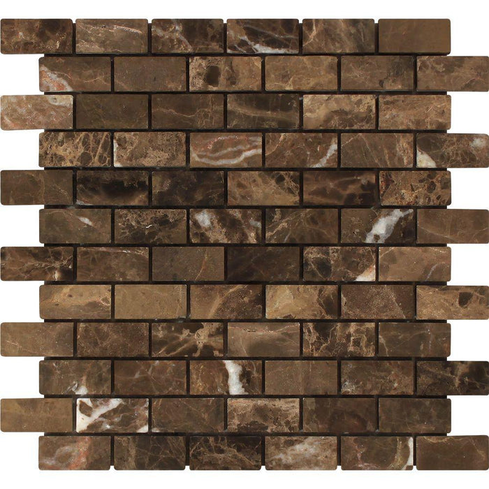 Emperador Dark Marble Mosaic - 1" x 2" Brick Tumbled