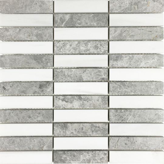 Full Sheet Sample - Metropolitan  Dolomite Nuvoloso Blend Stacked Natural Stone Mosaic - 1" x 4" Honed