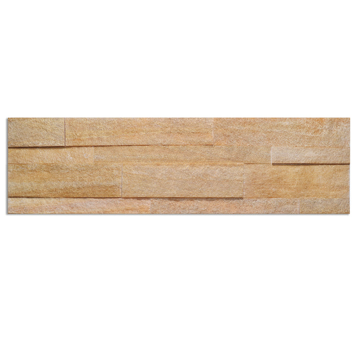 Burly Wood Peel & Stick Sandstone Veneer - 6" x 24" is available in a textured finish.