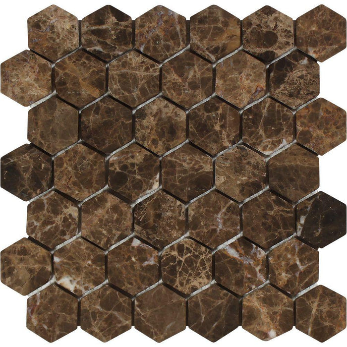 Emperador Dark Marble Mosaic - 2" Hexagon Tumbled
