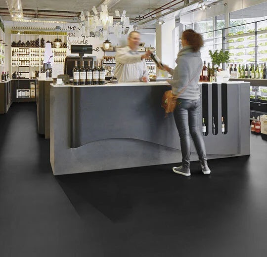 Marmoleum Walton Uni and Cirrus Black Linoleum 3323-123-cut