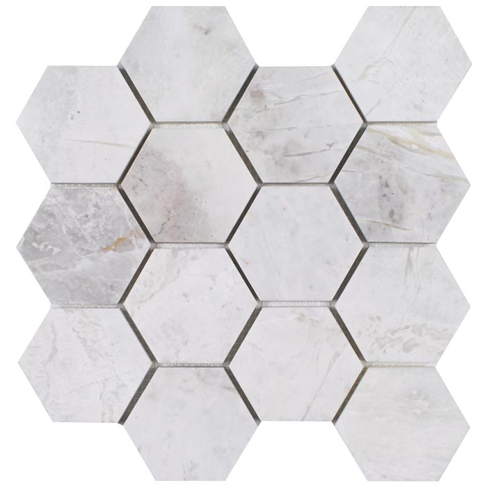 Full Sheet Sample - Iceberg Deco Hexagon Natural Stone Mosaic - 3" Polished